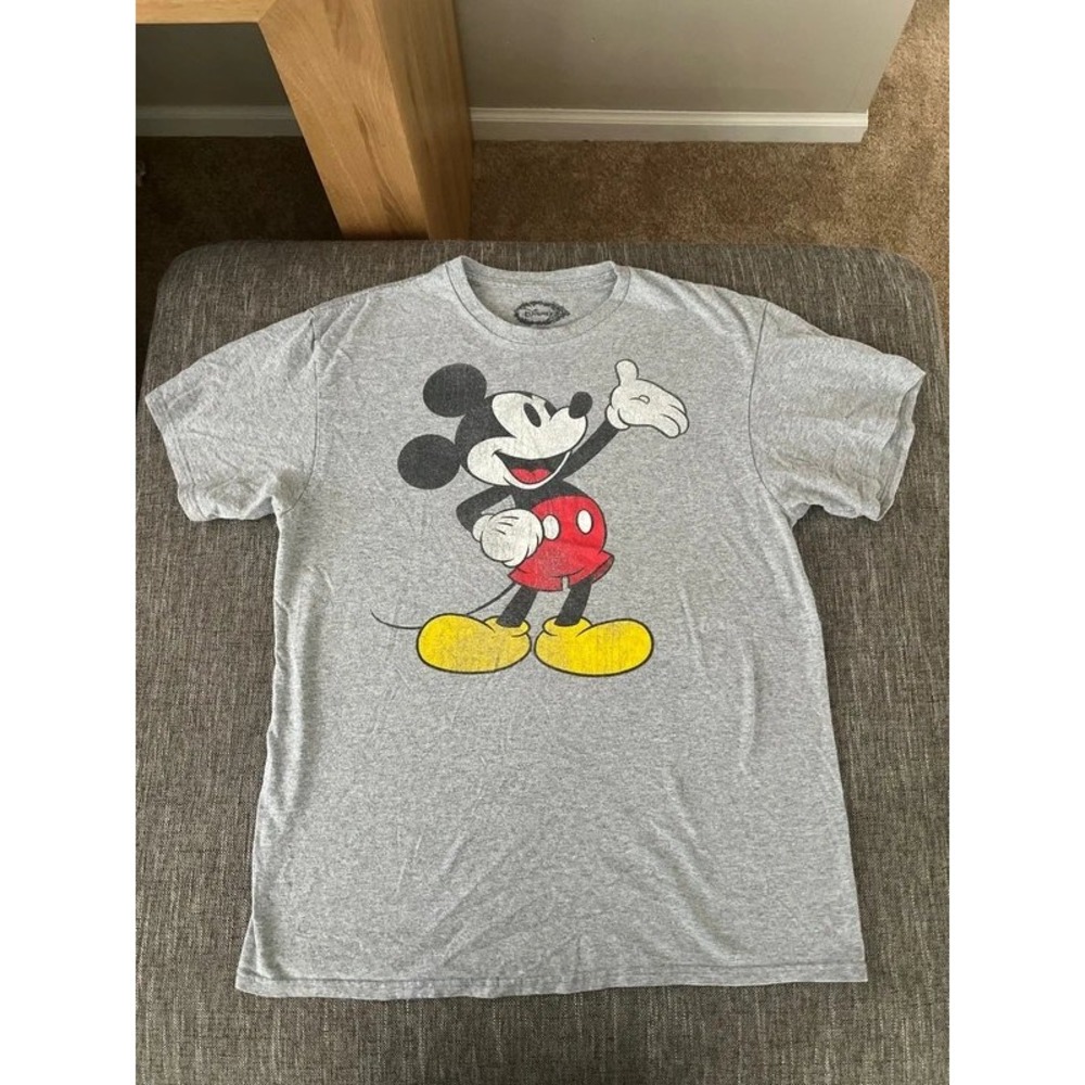 Disney Mickey Mouse Graphic T-Shirt Mens Large Gray Short Sleeve Crewneck Tee